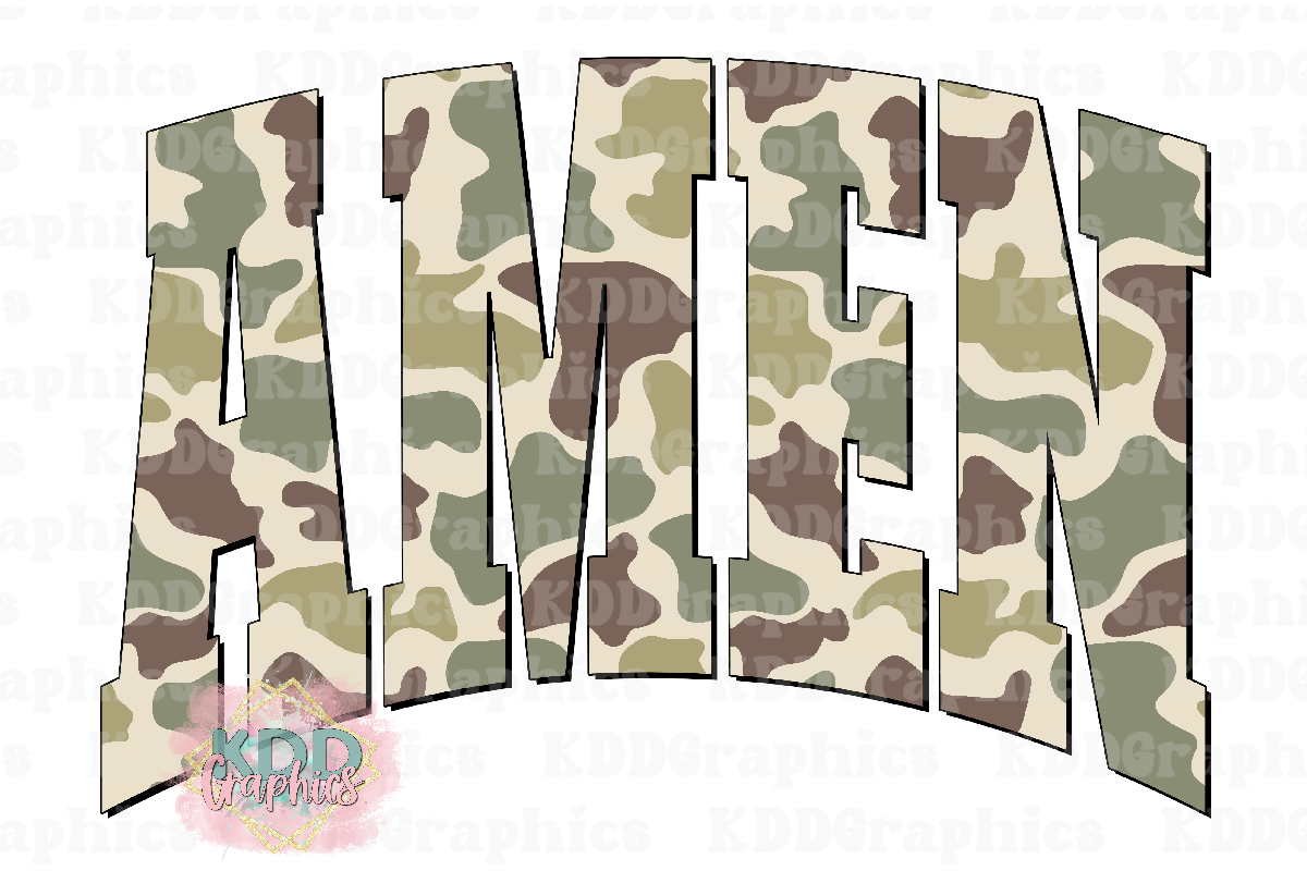 Amen - Arched Varsity Green Duck Camo - Religious PNG