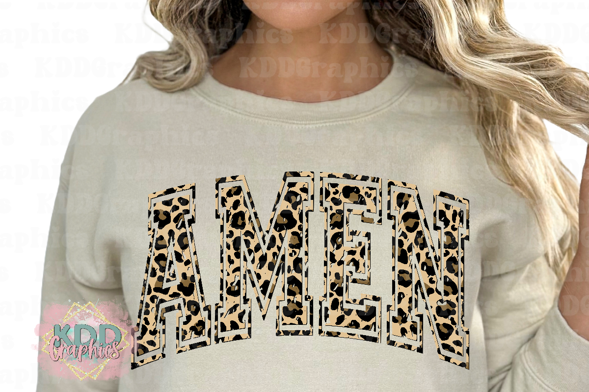 Amen - Distressed Cheetah Arched Varsity - Religious PNG