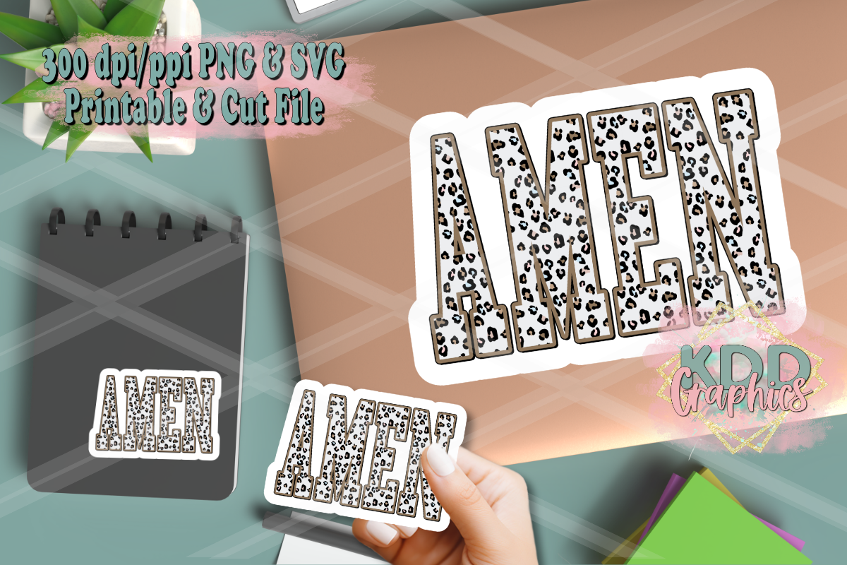 Amen Sticker - Pastel Cheetah - Religious Sticker Design PNG