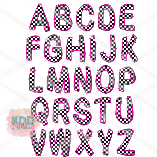 Black White Checkered Doodle Letters PNG