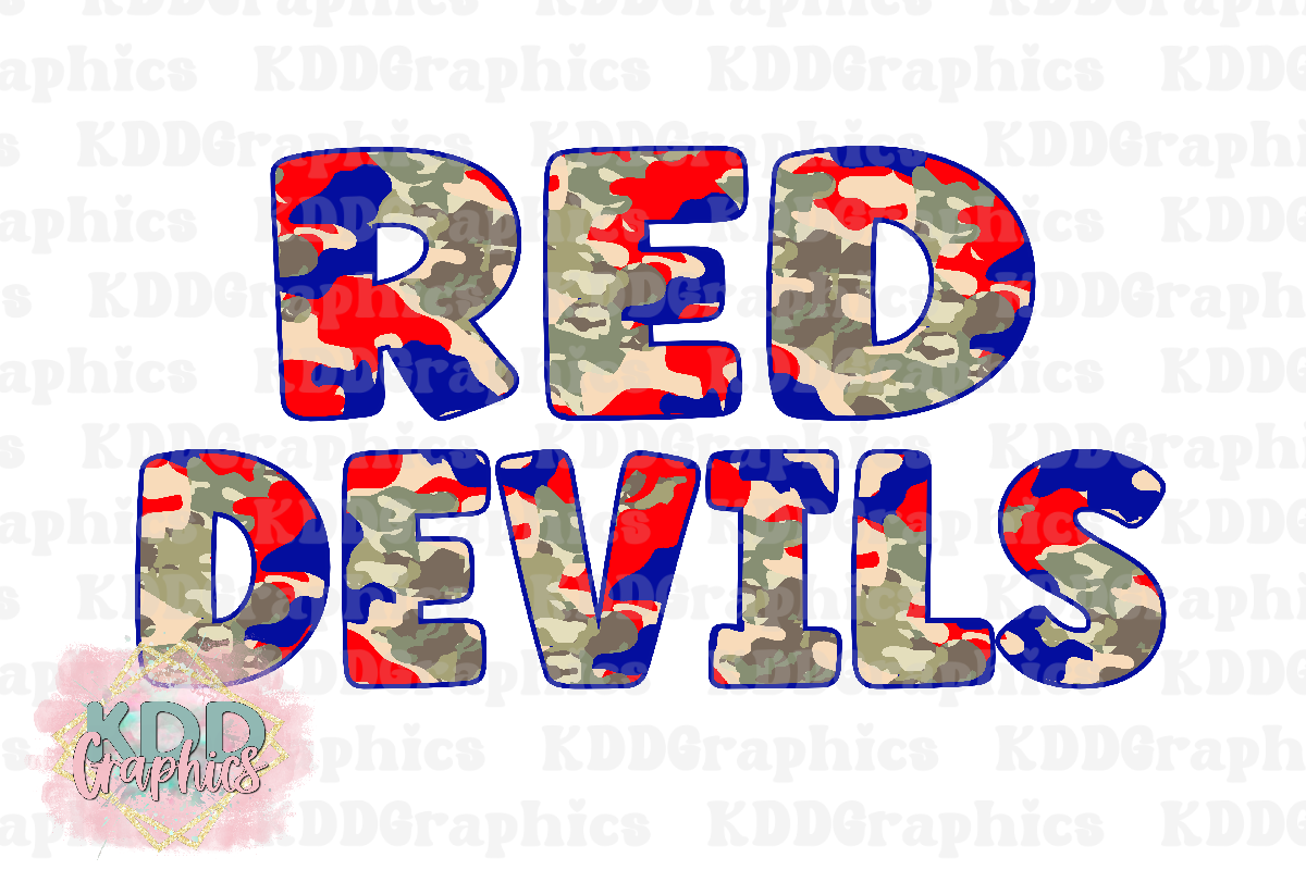 Camo Red Blue Red Devils - Red Devil School Spirit PNG