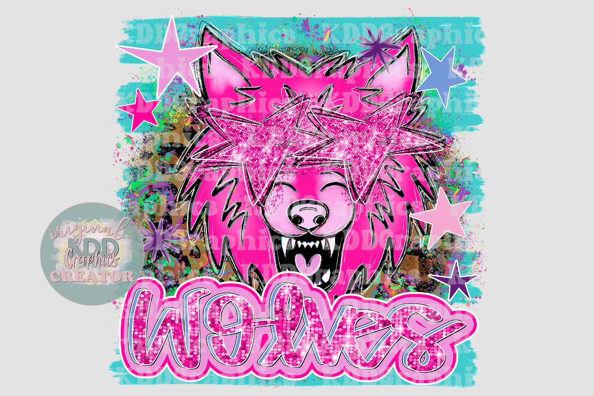 Cheetah Splatter Brushstroke Wolf Mascot - Wolves School Spirit PNG