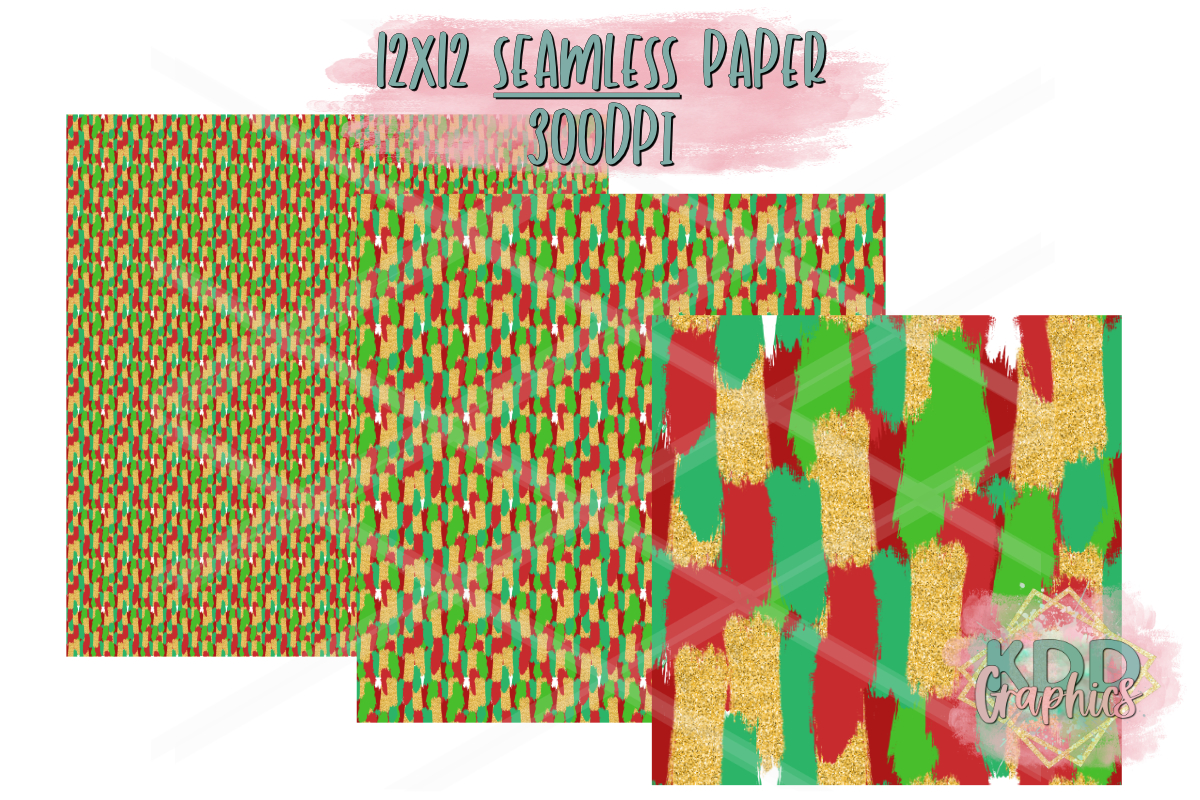 Christmas Red Green Gold Paint Brushstroke SEAMLESS Paper