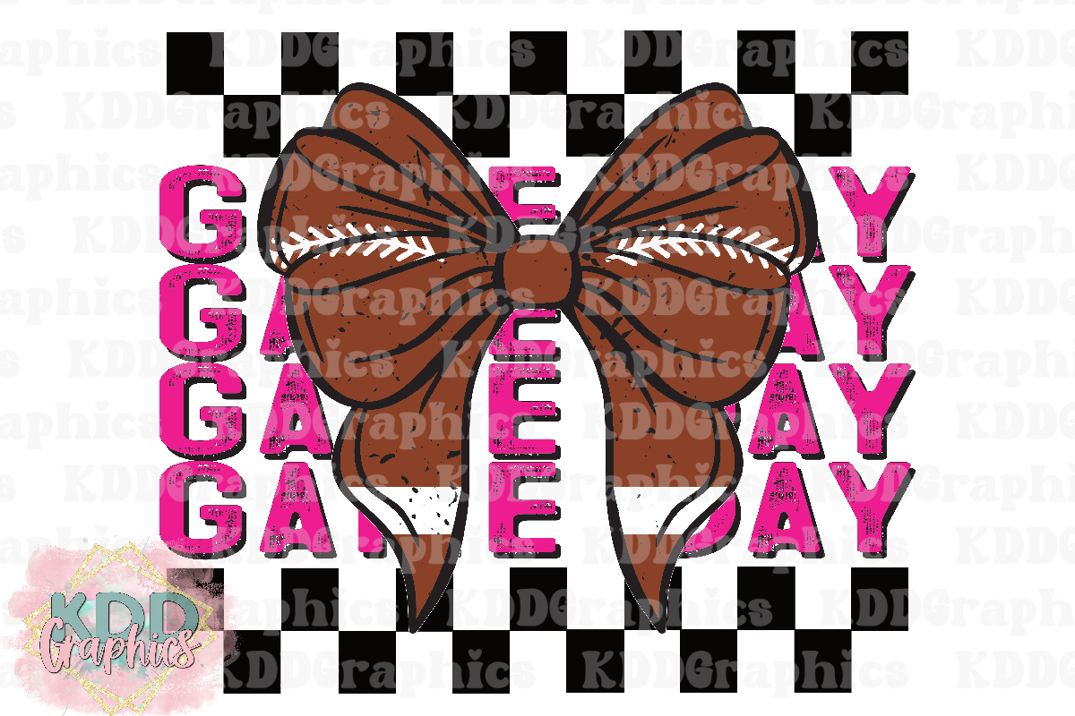 Coquette Football Bow - Checkered - Football PNG