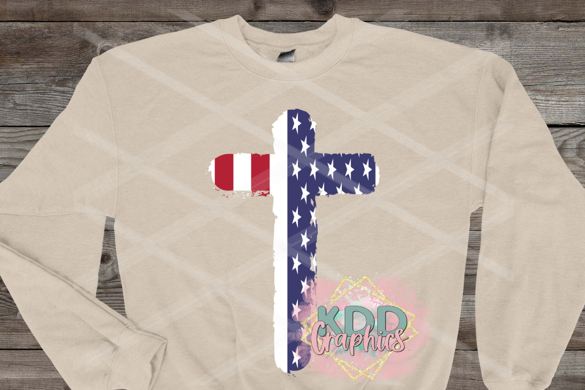 Distressed American Flag Cross - 4th of July - Religious Design PNG