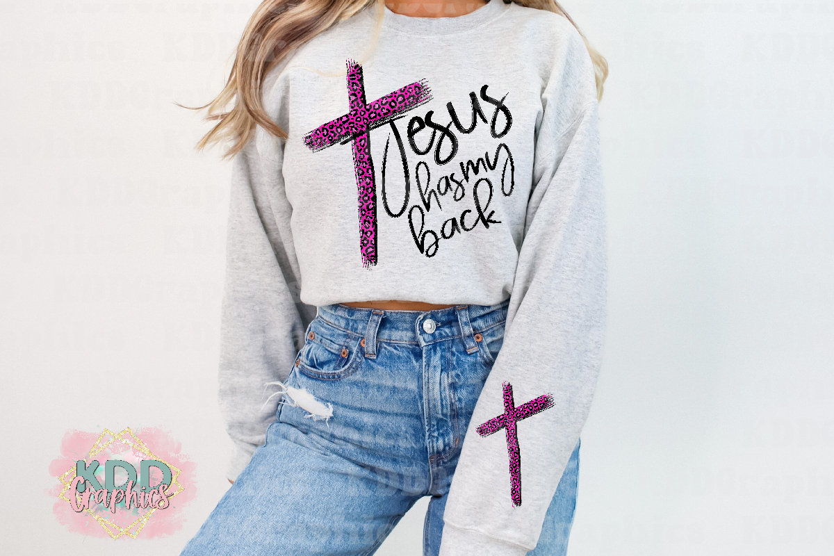 Distressed Jesus Has My Back Bundle Pink Cheetah Cross - Religious Bundle PNG