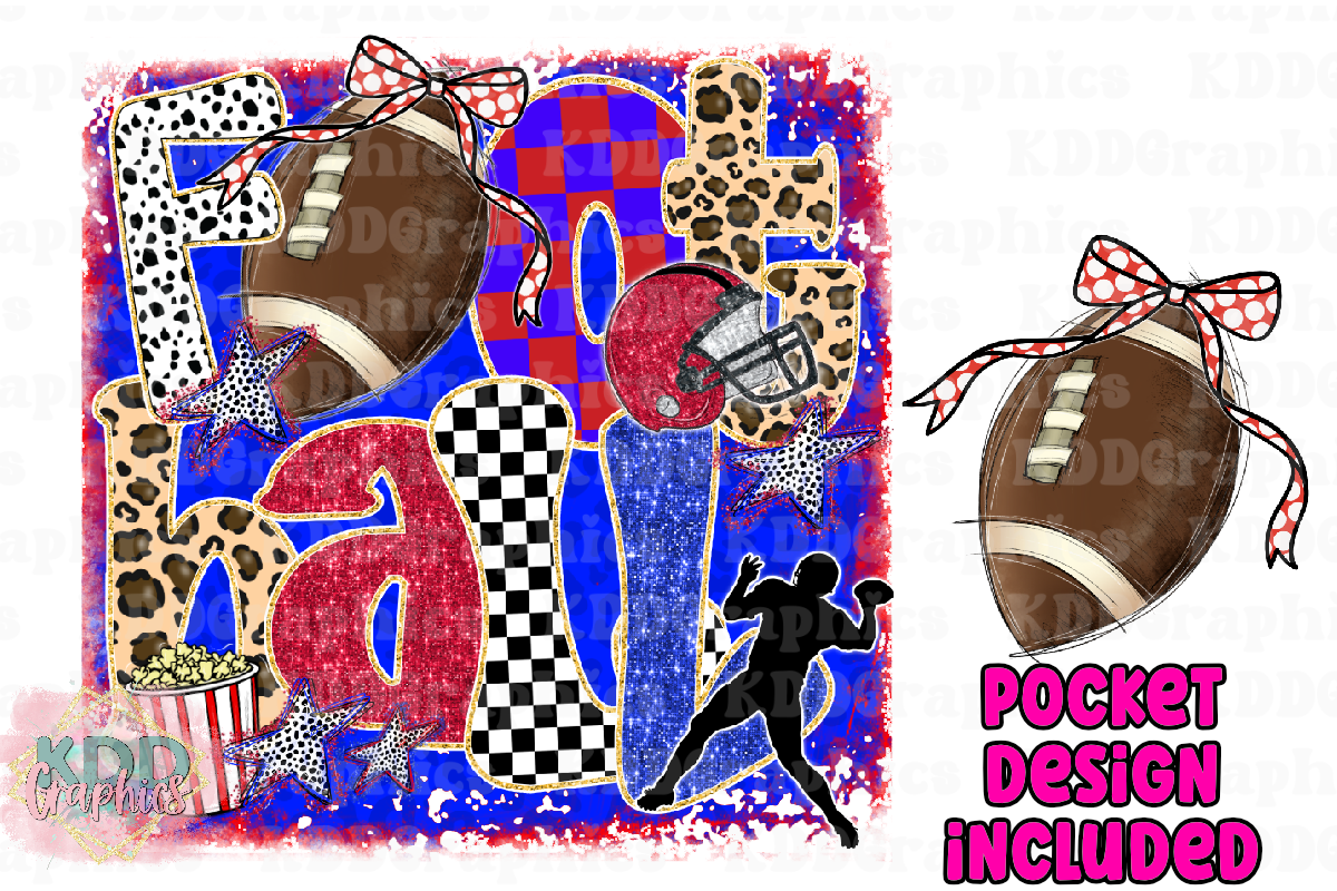 Doodle Football - Red White Blue Coquette Bow Football Bundle PNG