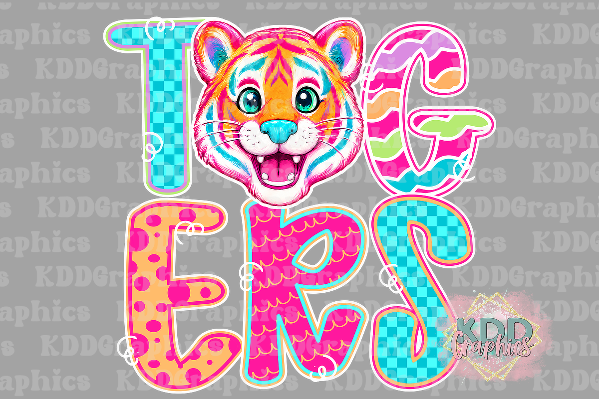 Doodle Letters Tigers Mascot - Tiger School Spirit PNG