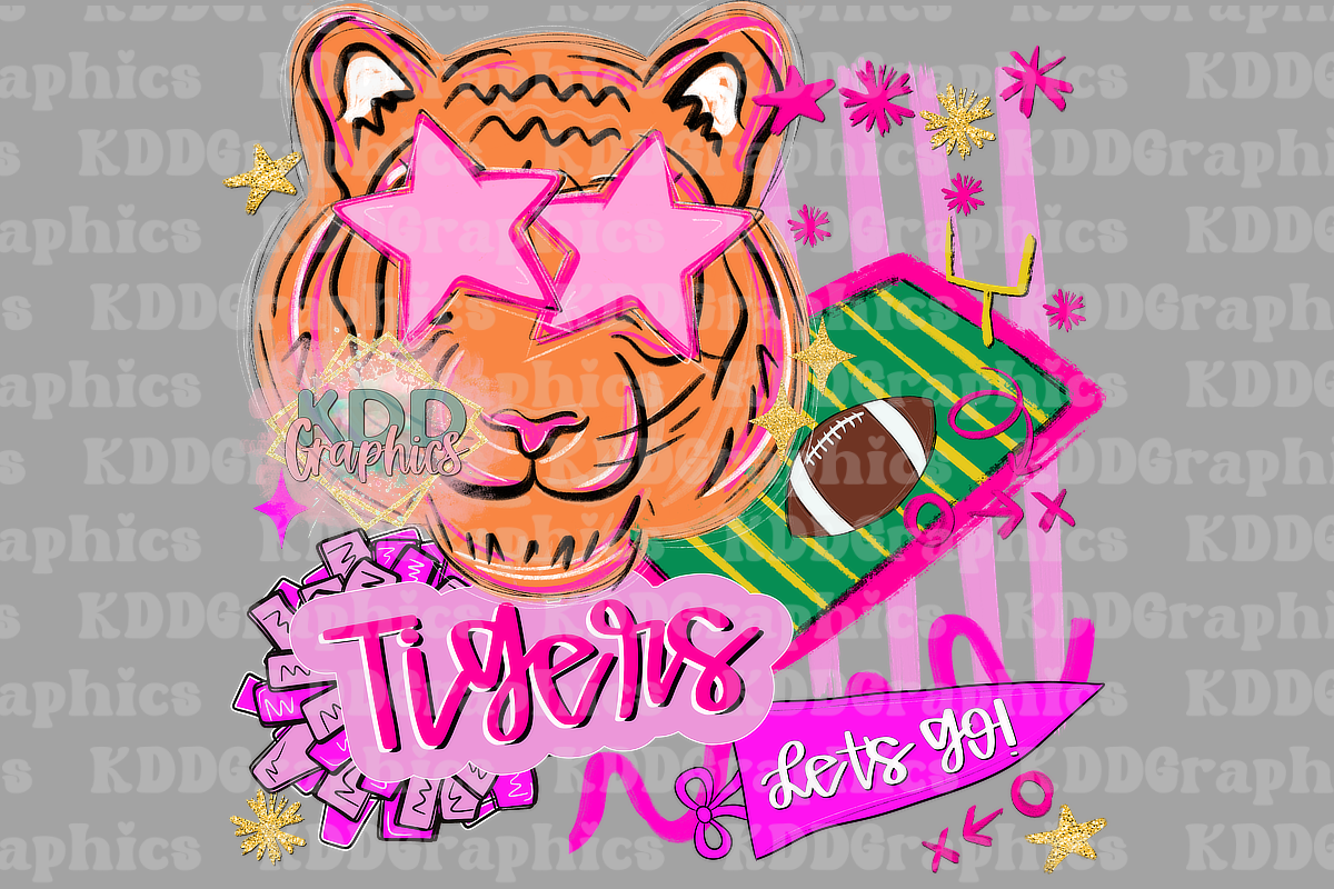 Doodle Preppy Orange Tigers Mascot Face - Tiger School Mascot PNG