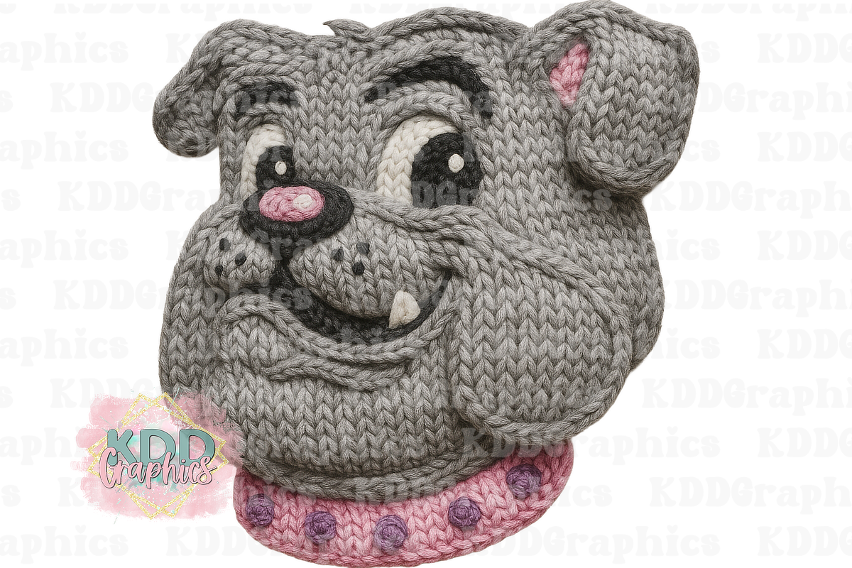 Faux Crochet Knit Bulldog Mascot Head - Bulldogs School Spirit PNG