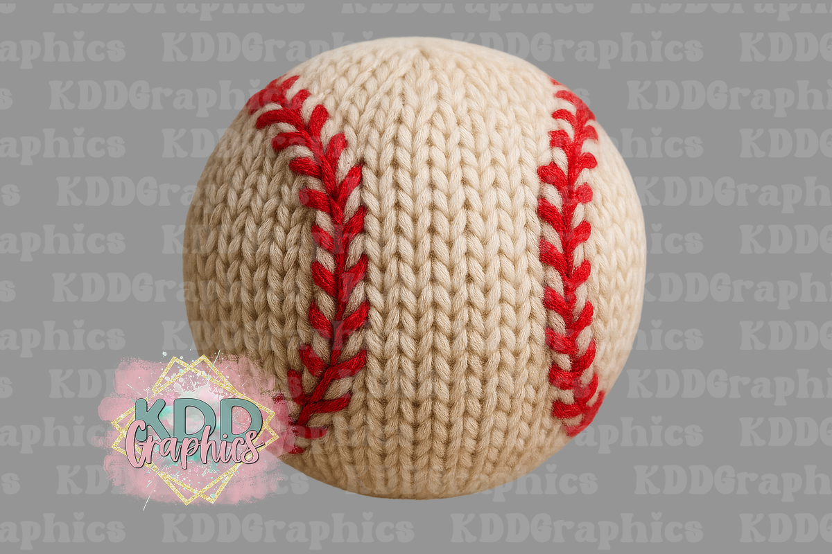 Faux Knit Crochet Baseball Design PNG