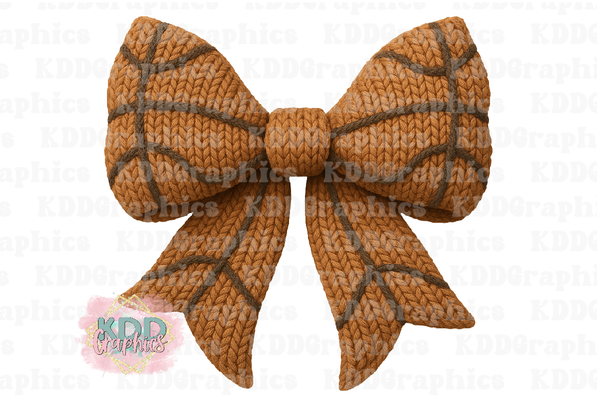 Faux Knit Crochet Basketball Bow - Basketball Design PNG