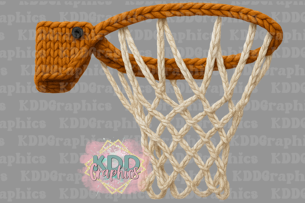 Faux Knit Crochet Basketball Net Goal - Basketball Design PNG