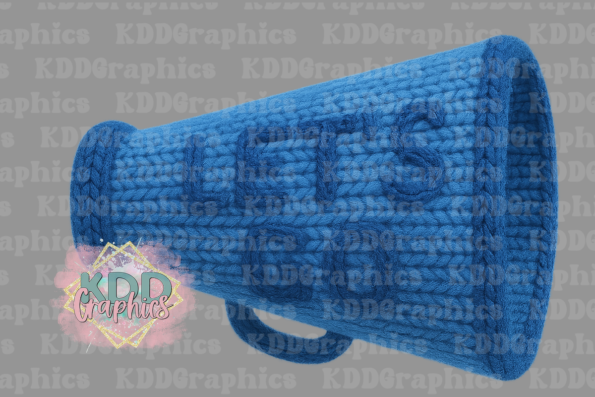 Faux Knit Crochet Cheer Megaphone - Blue Let's Go Cheer PNG