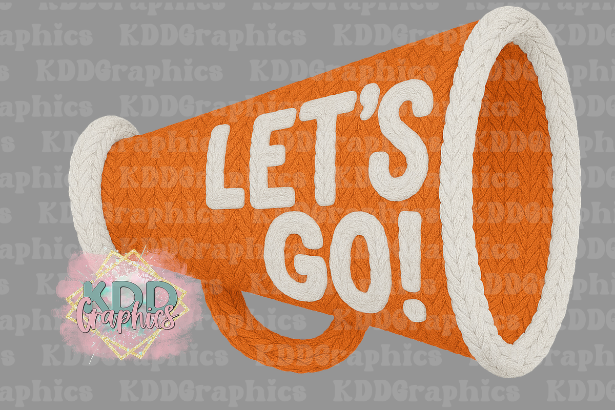 Faux Knit Crochet Cheer Megaphone - Orange Let's Go Cheer PNG