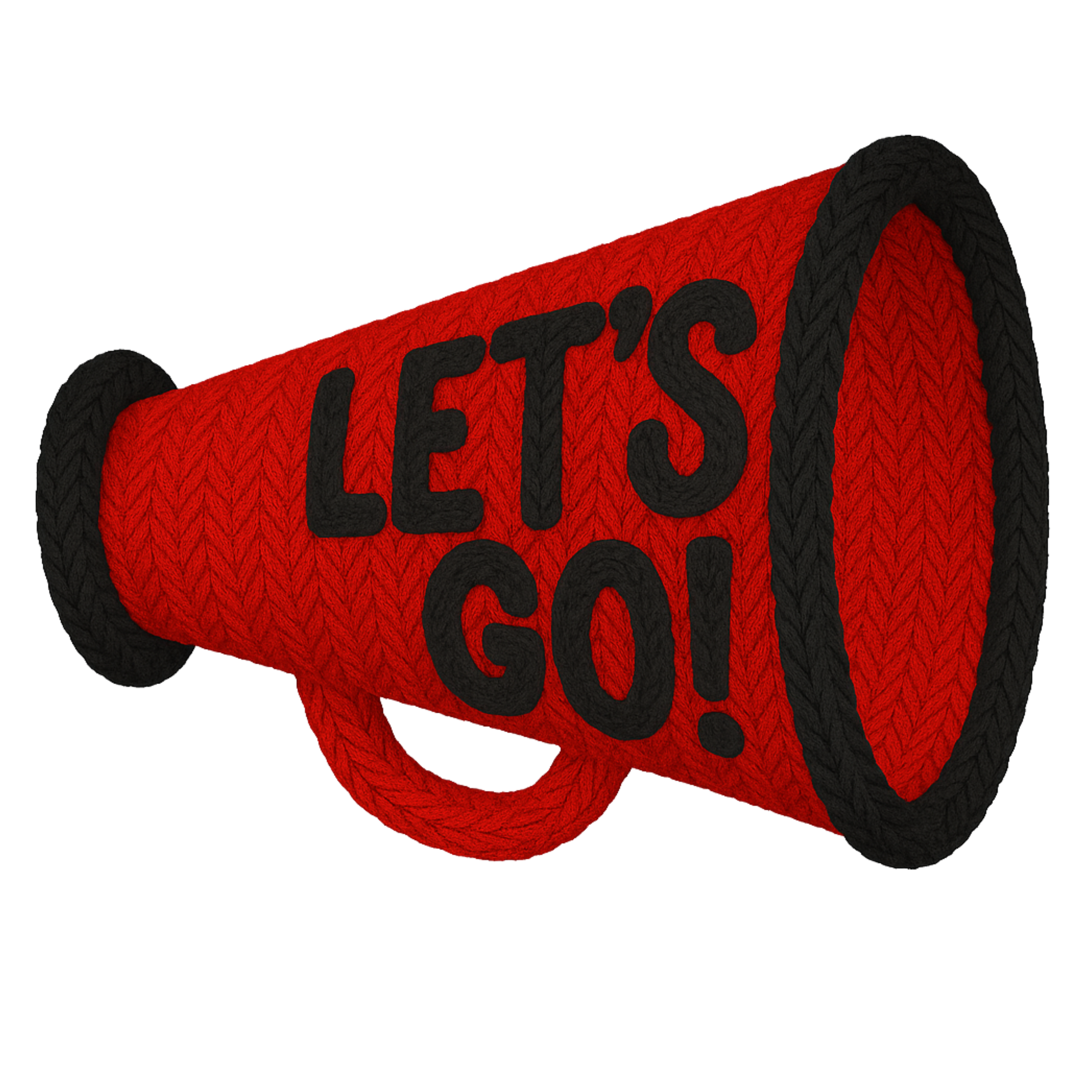 Faux Knit Crochet Cheer Megaphone - Red Black Let's Go - Cheer PNG