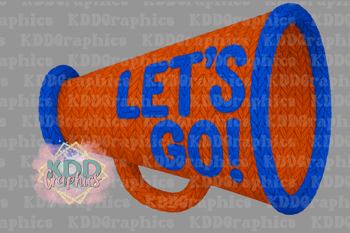 Faux Knit Crochet Cheer Megaphone - Red Blue Let's Go - Cheer PNG