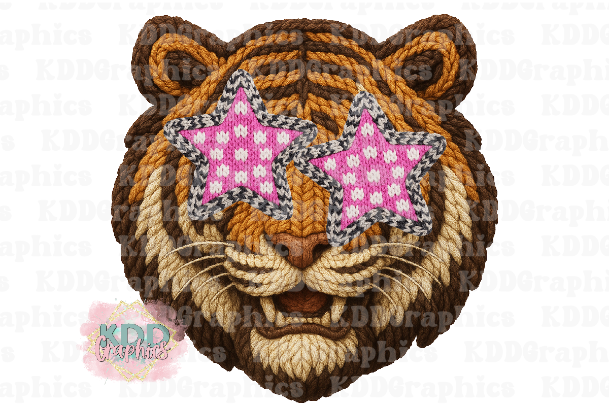 Faux Knit Crochet Tiger - School Mascot - Preppy Stars