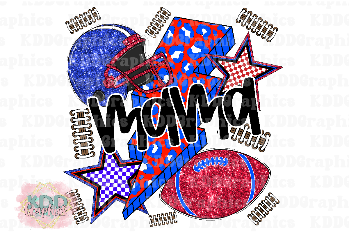 Football Mama - Red Blue Football - Doodle Football PNG