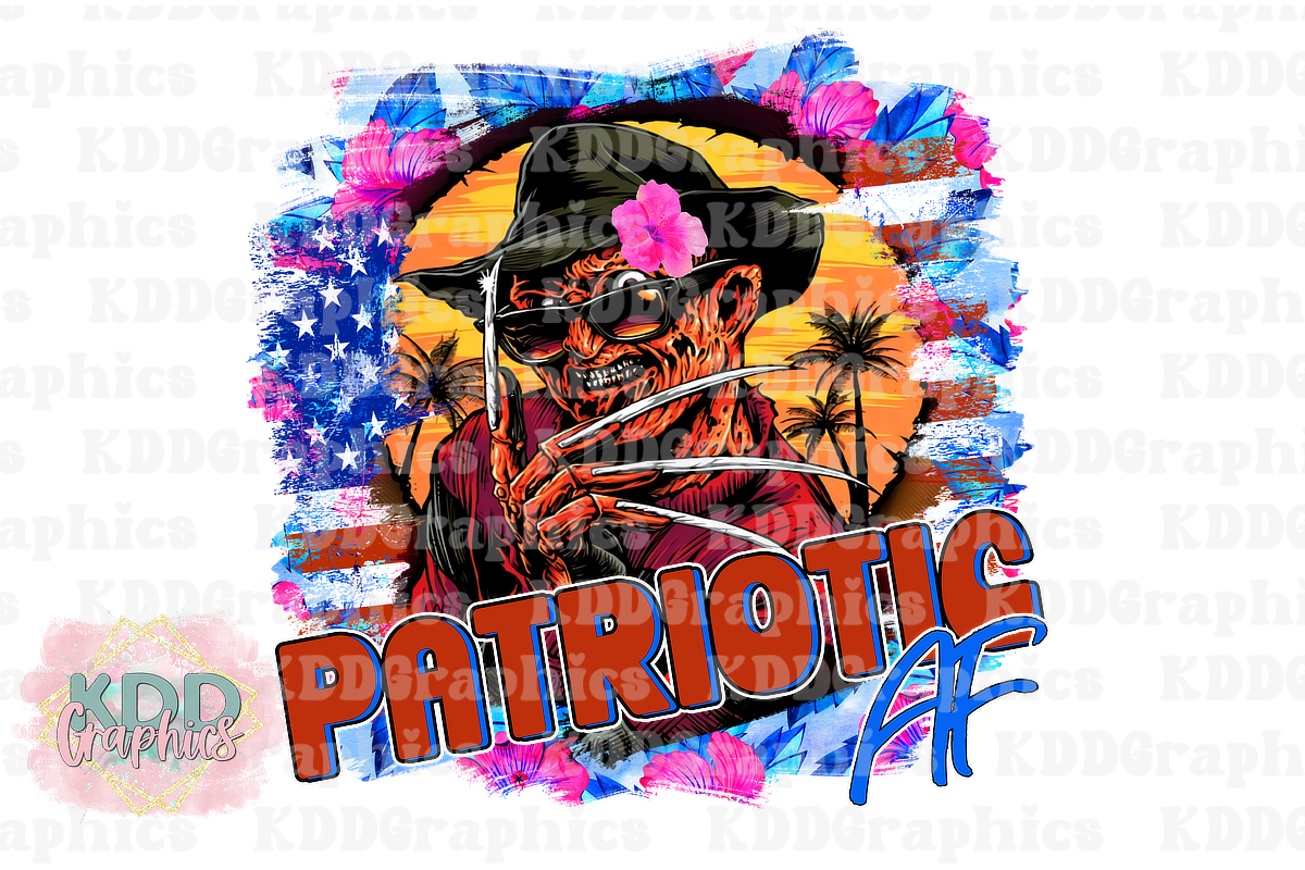Freddy Floral American Flag - Patriotic AF - 4th of July PNG