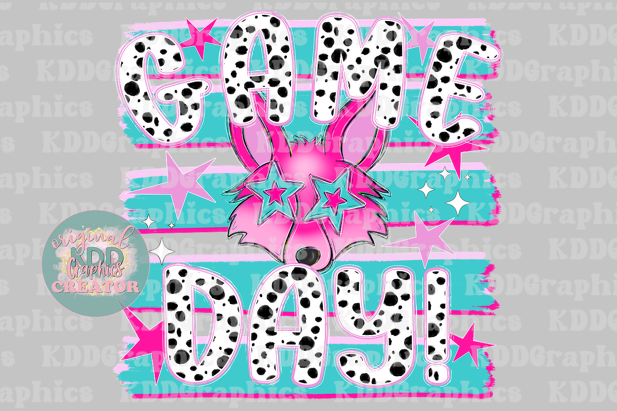 Game Day - Preppy Fox Mascot - Brushstrokes Star Eyes - Foxes School Spirit PNG