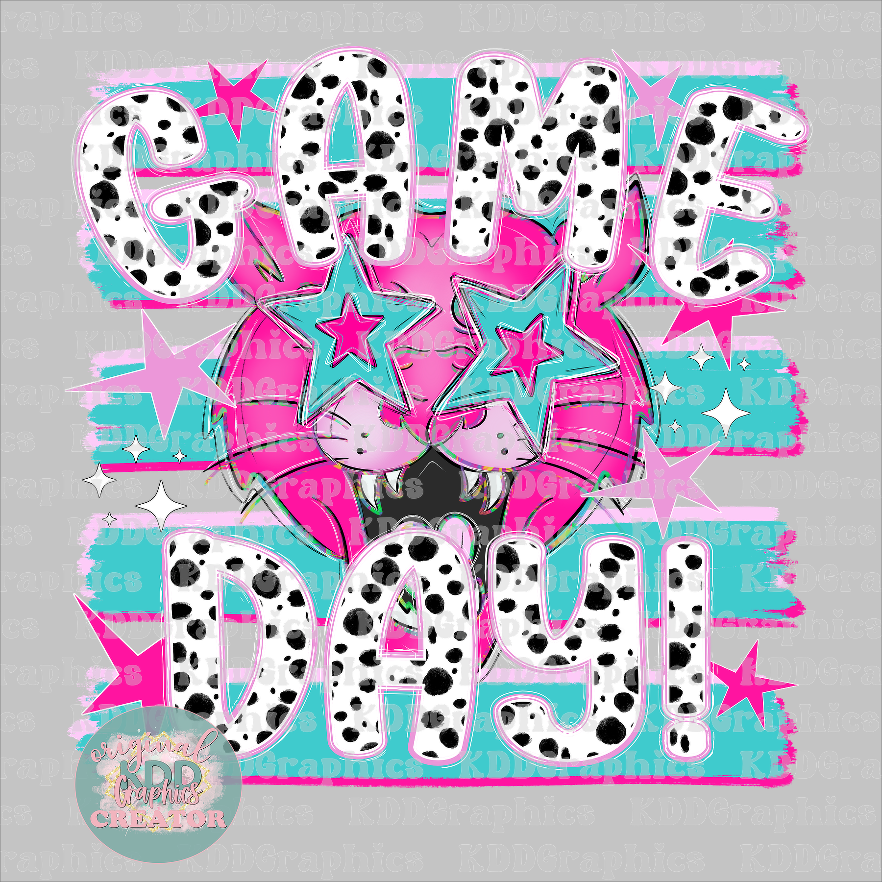 Game Day - Preppy Panther Mascot - Brushstrokes Star Eyes - Panthers School Spirit PNG