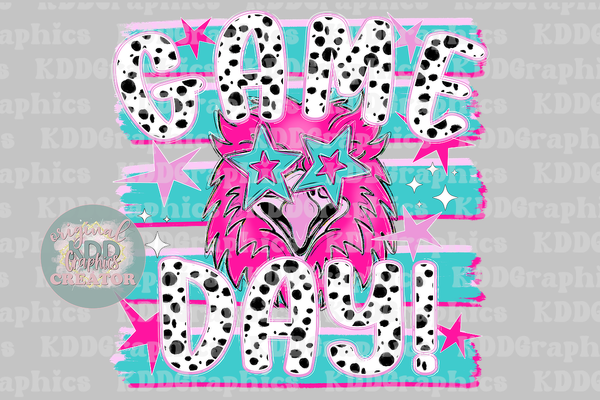 Game Day - Preppy Wildcat Mascot - Brushstrokes Star Eyes - Wildcats School Spirit PNG