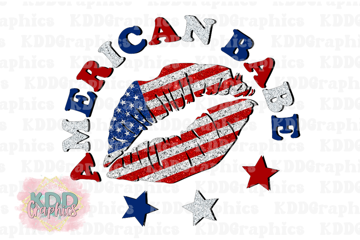 Glitter American Babe - Glitter Lips - 4th of July PNG