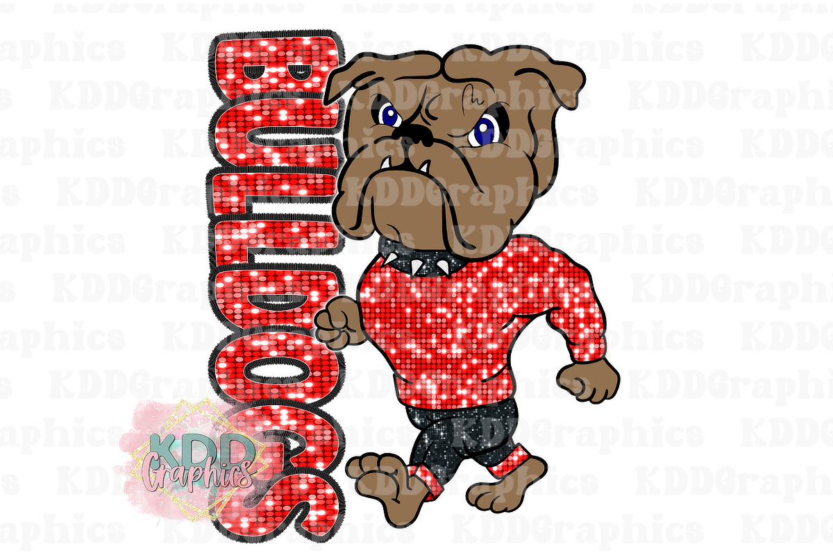 Glitter Red Preppy Bulldog Mascot Standing - Bulldogs School Spirit PNG