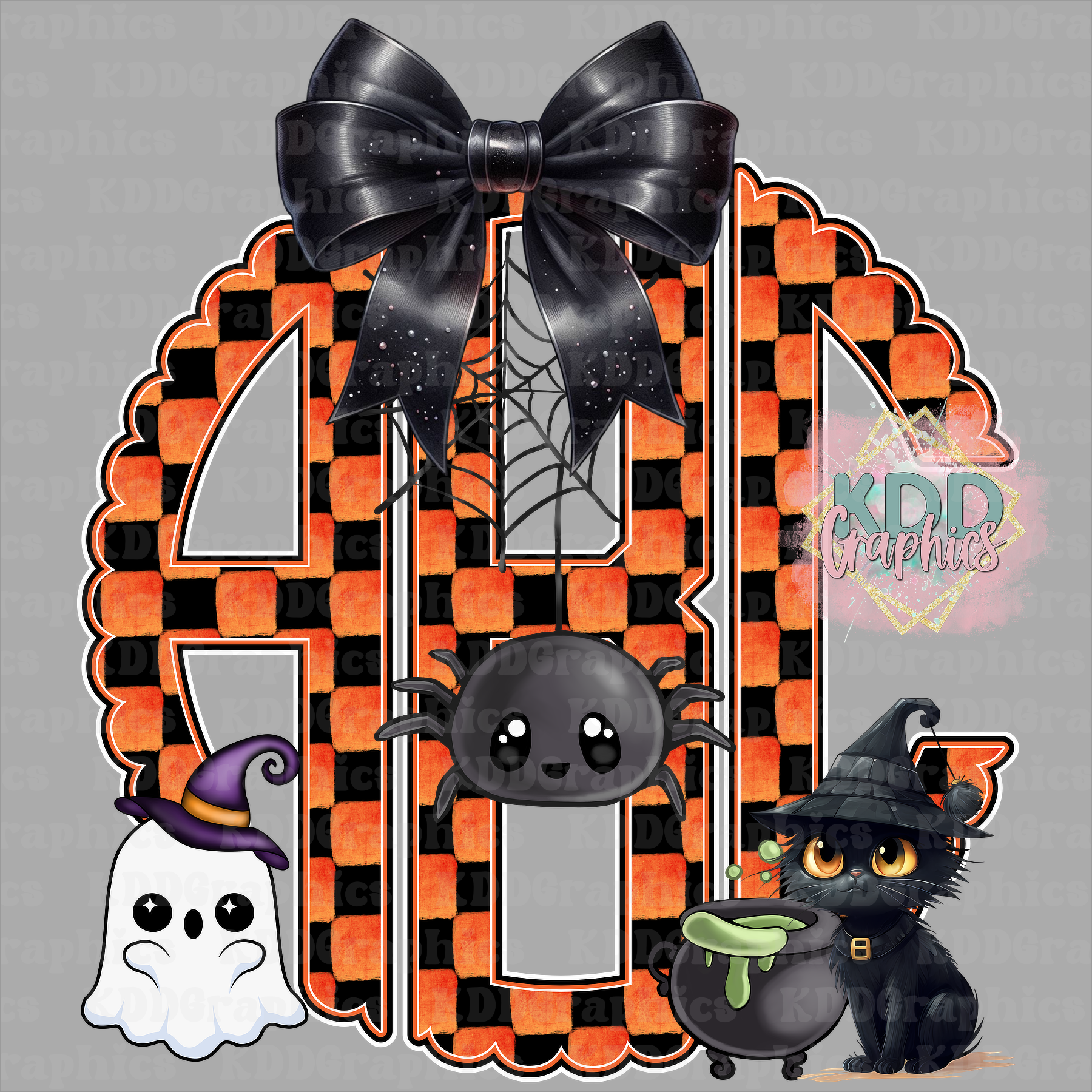Halloween Checks Coquette Bow Scalloped Circle Monogram Bundle