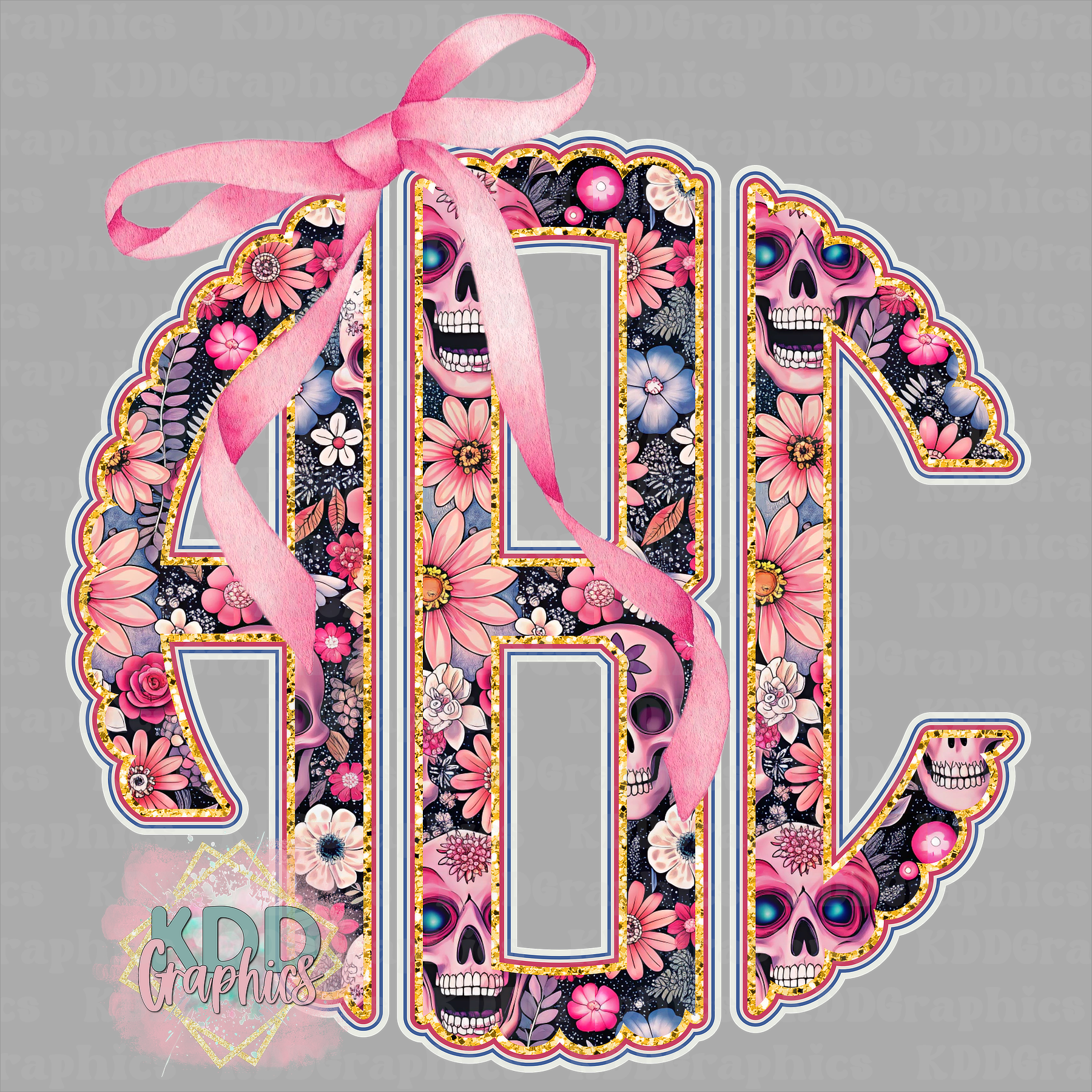 Halloween Pink Skulls Coquette Bow Scalloped Circle Monogram Bundle 2