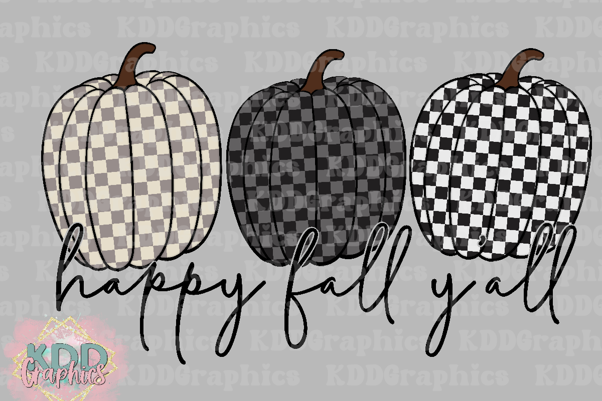 Happy Fall Y'all - Checkered Pumpkins PNG