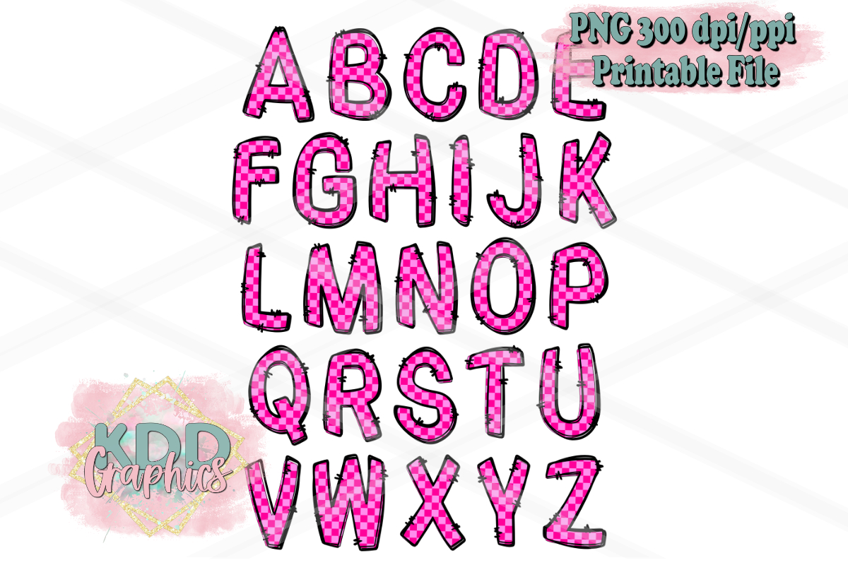 Hot Pink Checkered Doodle Letters