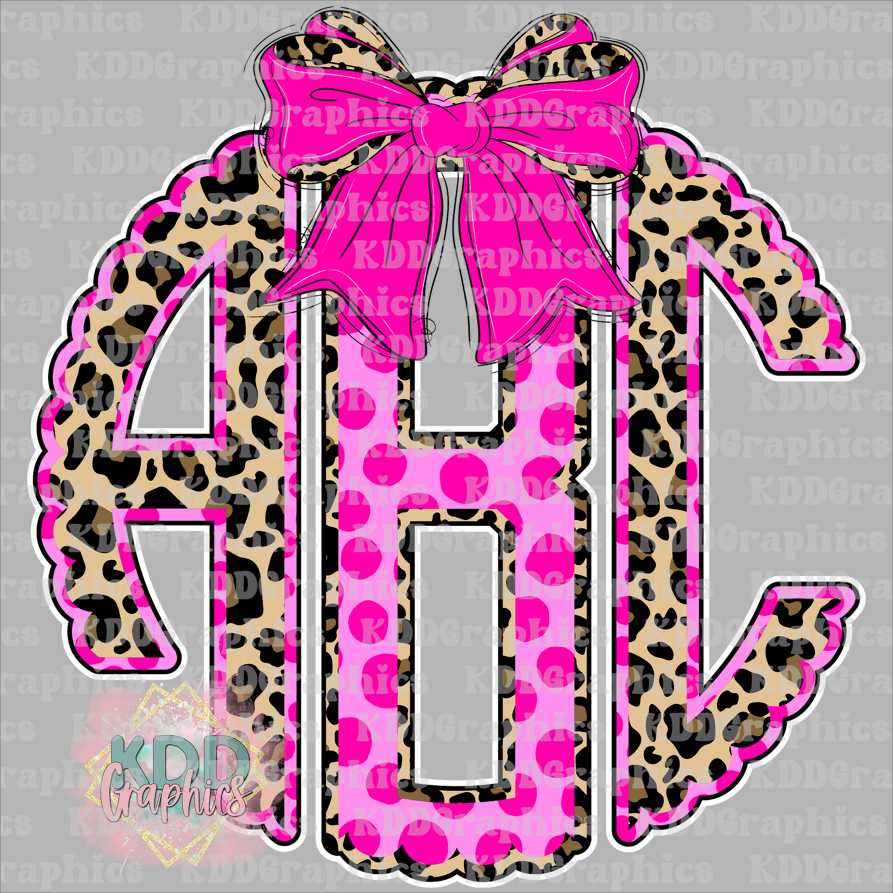 Hot Pink Cheetah Scalloped Circle Monogram PNG with Bow – Leopard Print Polka Dot 2