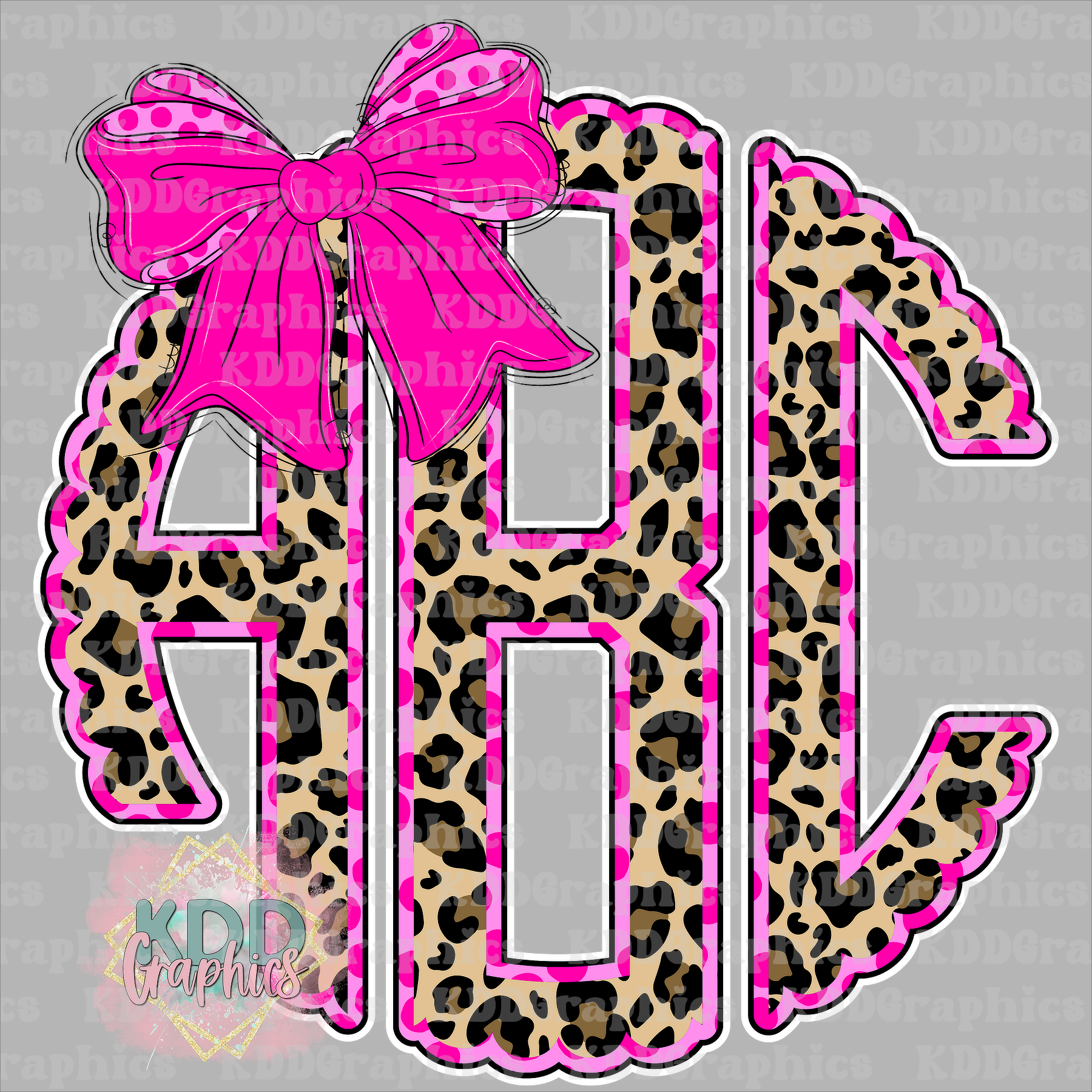 Hot Pink Cheetah Scalloped Circle Monogram PNG with Bow – Leopard Print Polka Dot