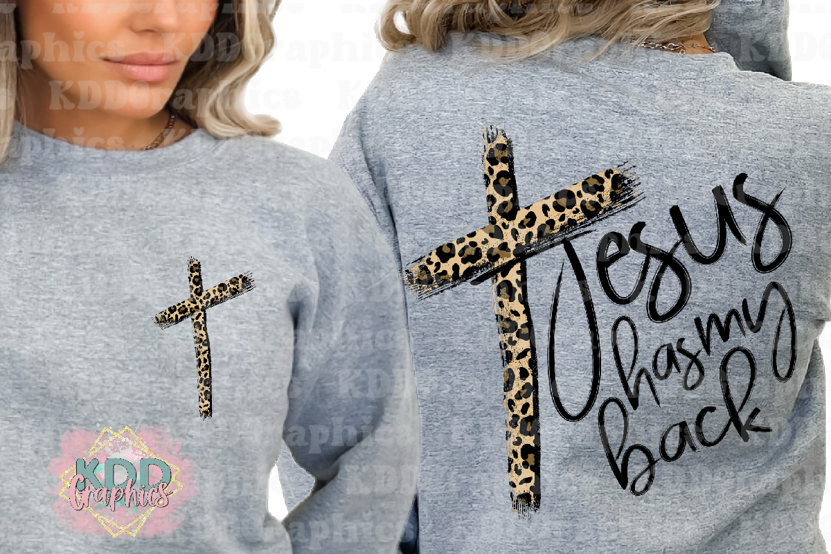 Jesus Has My Back Bundle - Cheetah Distressed Cross - Religious PNG
