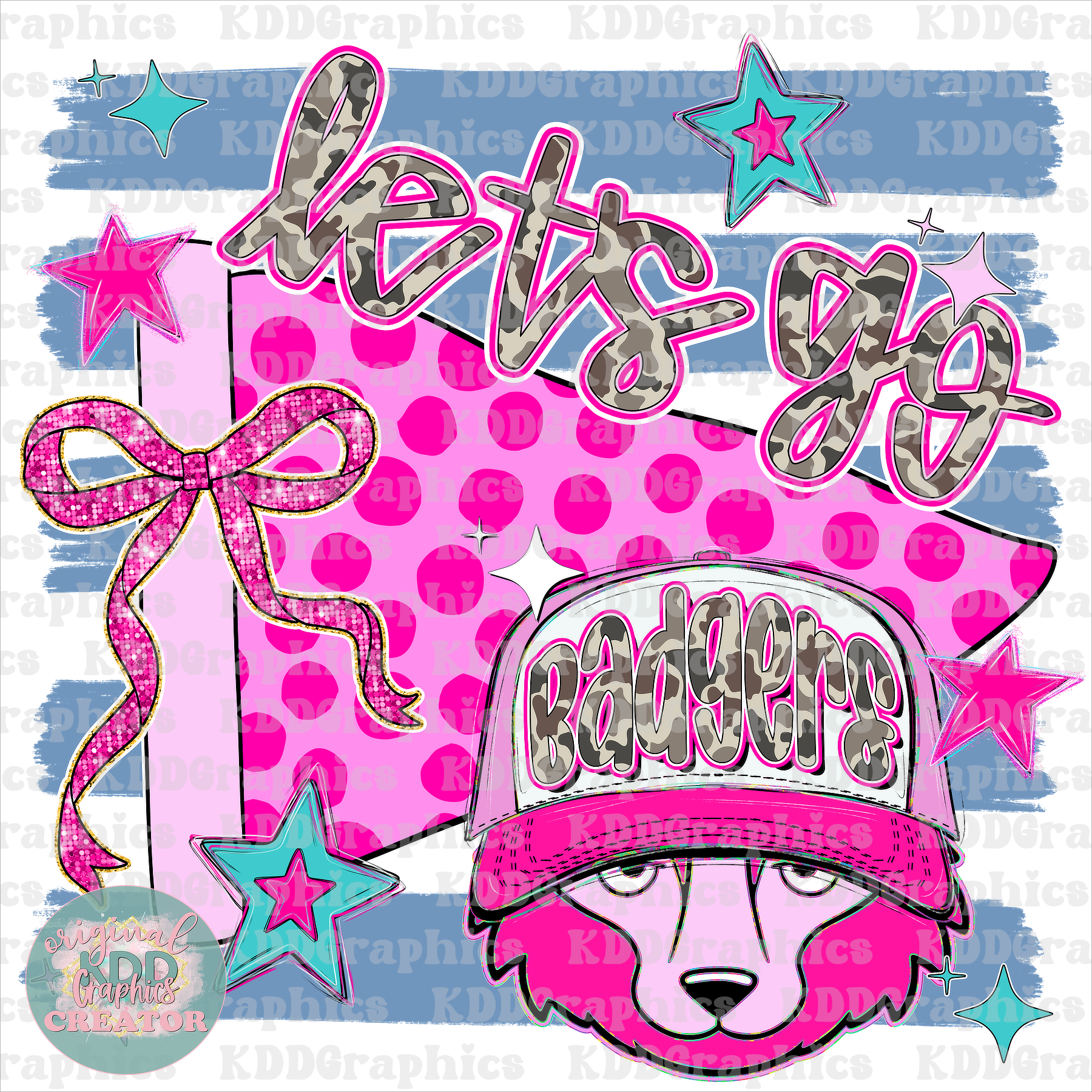 Let's Go - Doodle Pennant Flag Camo Badger Mascot - Badgers School Spirit PNG