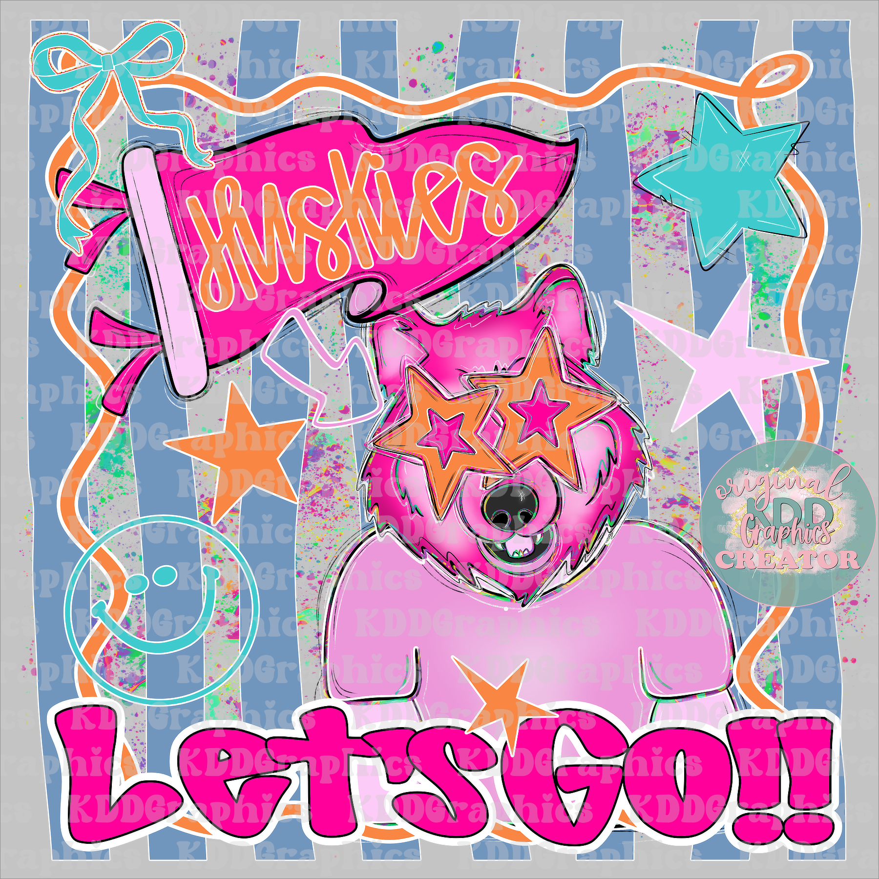 Let's Go Huskies! Preppy Pennant Flag Brushstroke Dots Husky Mascot - Huskies School Spirit PNG