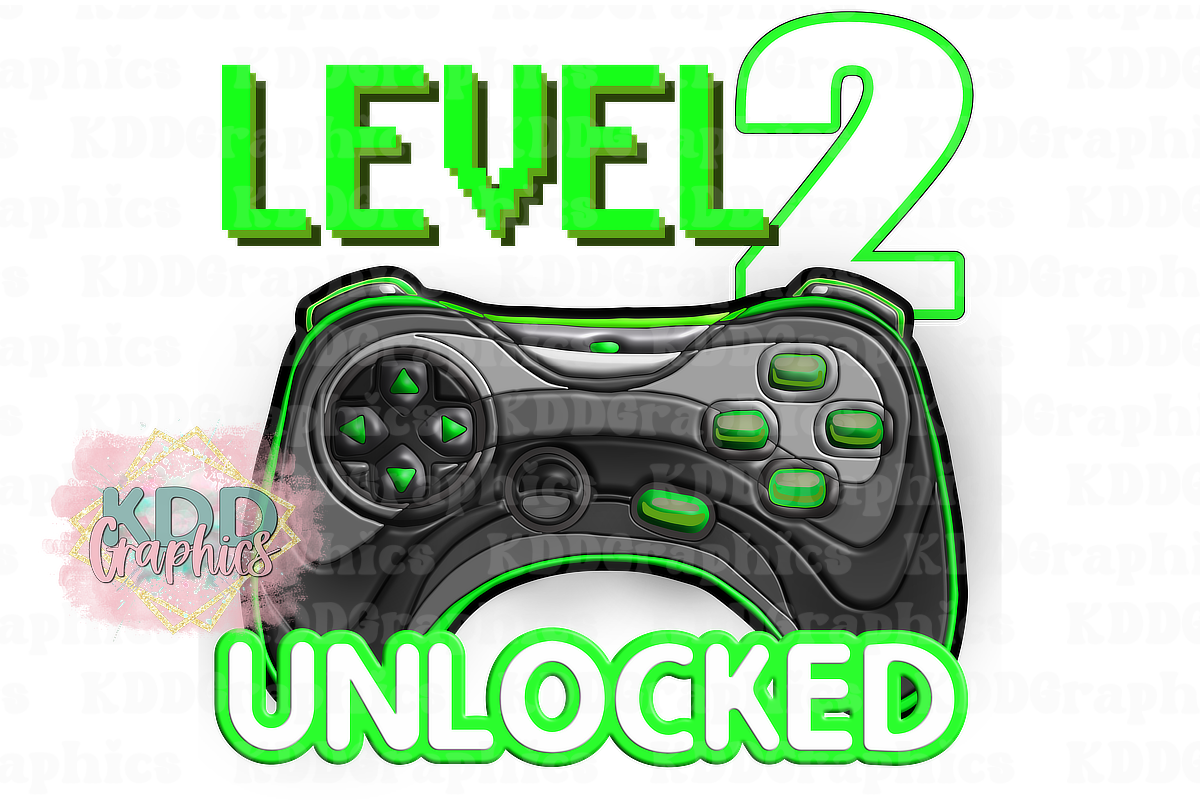 Level 2 Unlocked - Game Controller - Gaming Birthday Design PNG
