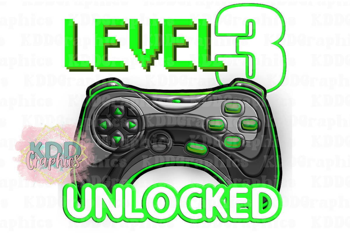 Level 3 Unlocked - Game Controller - Gaming Birthday Design PNG