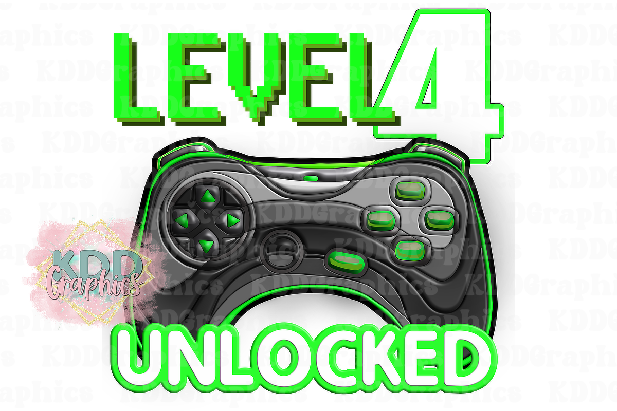 Level 4 Unlocked - Game Controller - Gaming Birthday Design PNG