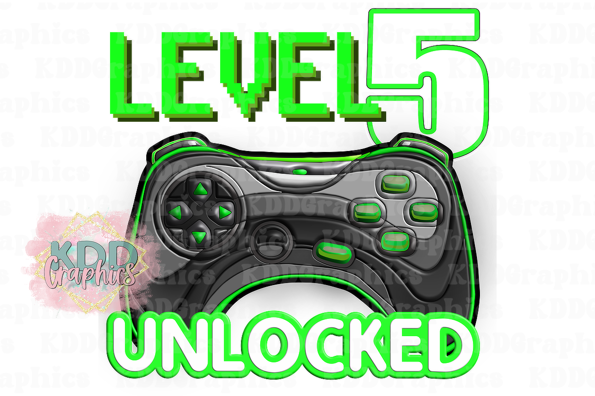 Level 5 Unlocked - Game Controller - Gaming Birthday Design PNG