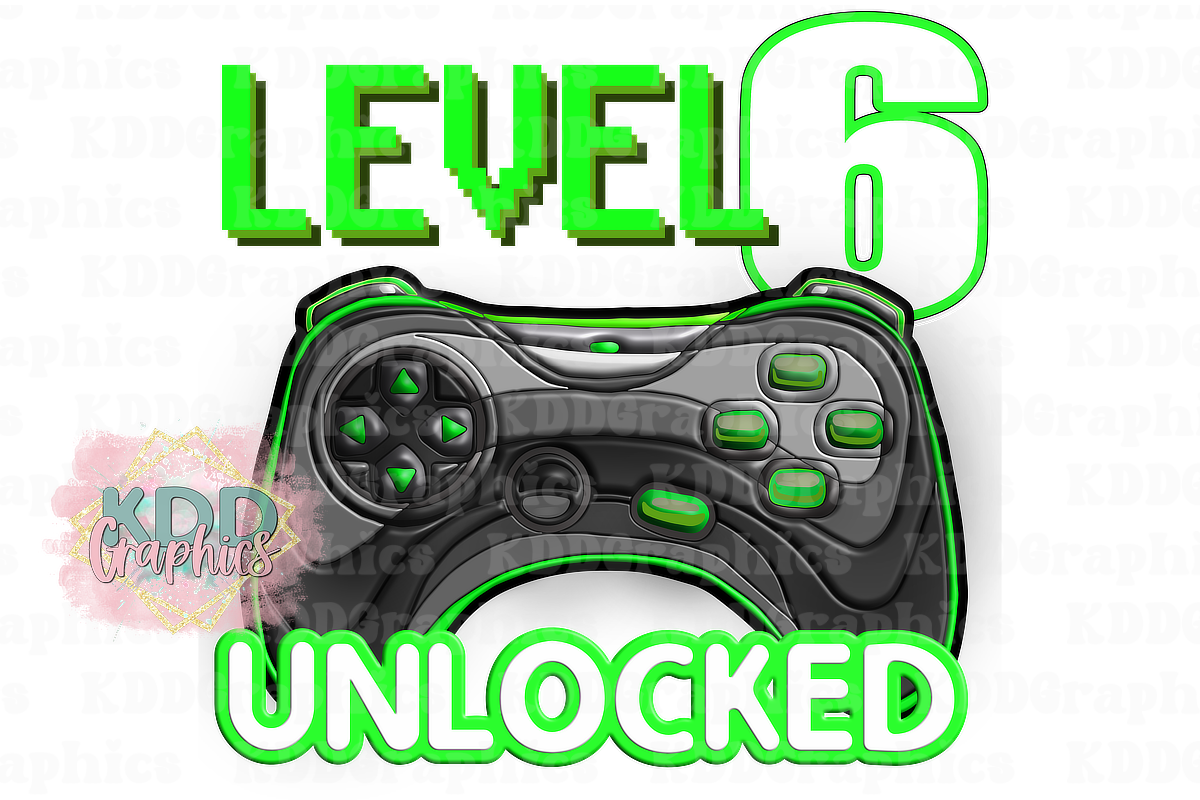 Level 6 Unlocked - Game Controller - Gaming Birthday Design PNG