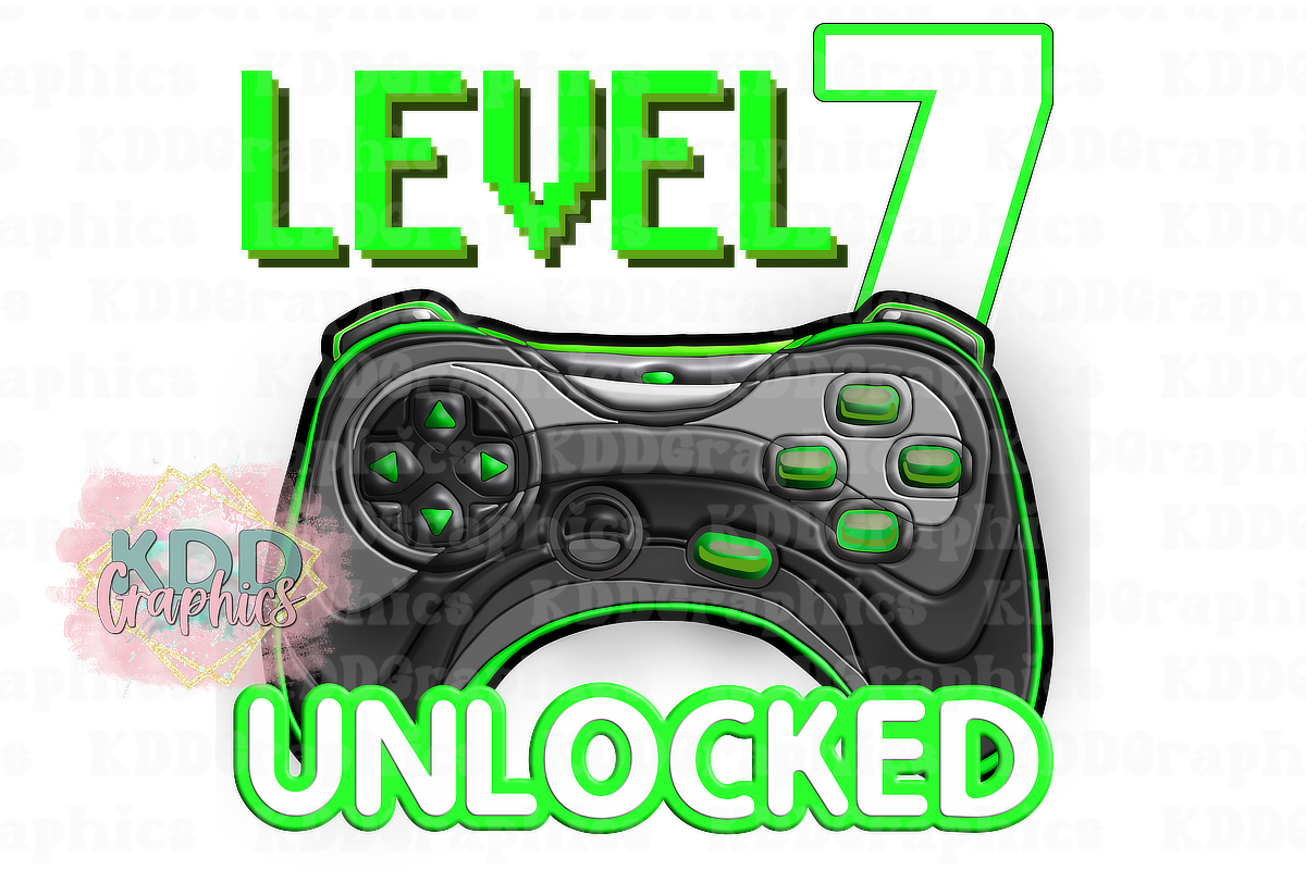 Level 7 Unlocked - Game Controller - Gaming Birthday Design PNG