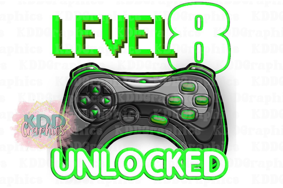 Level 8 Unlocked - Game Controller - Gaming Birthday Design PNG