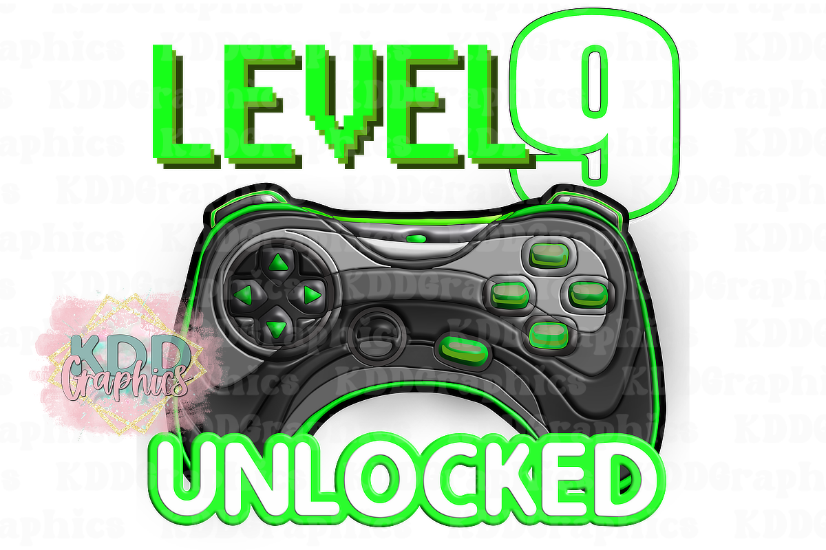 Level 9 Unlocked - Game Controller - Gaming Birthday Design PNG