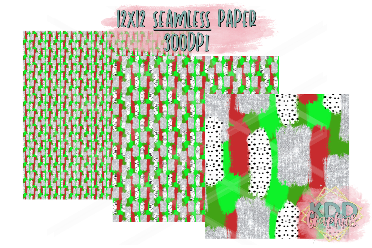 Lime Green Red Silver Dots Paint Brushstroke SEAMLESS Paper