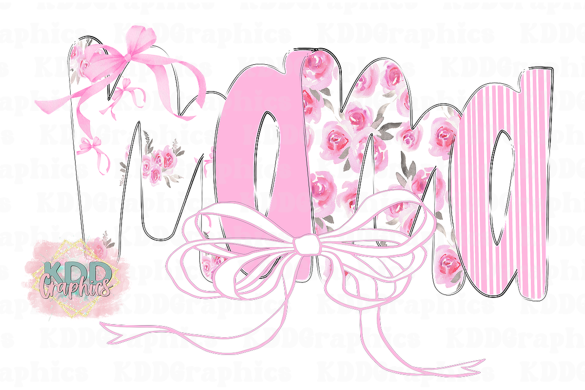 Mama - Coquette Roses Bow - Doodle Letters PNG
