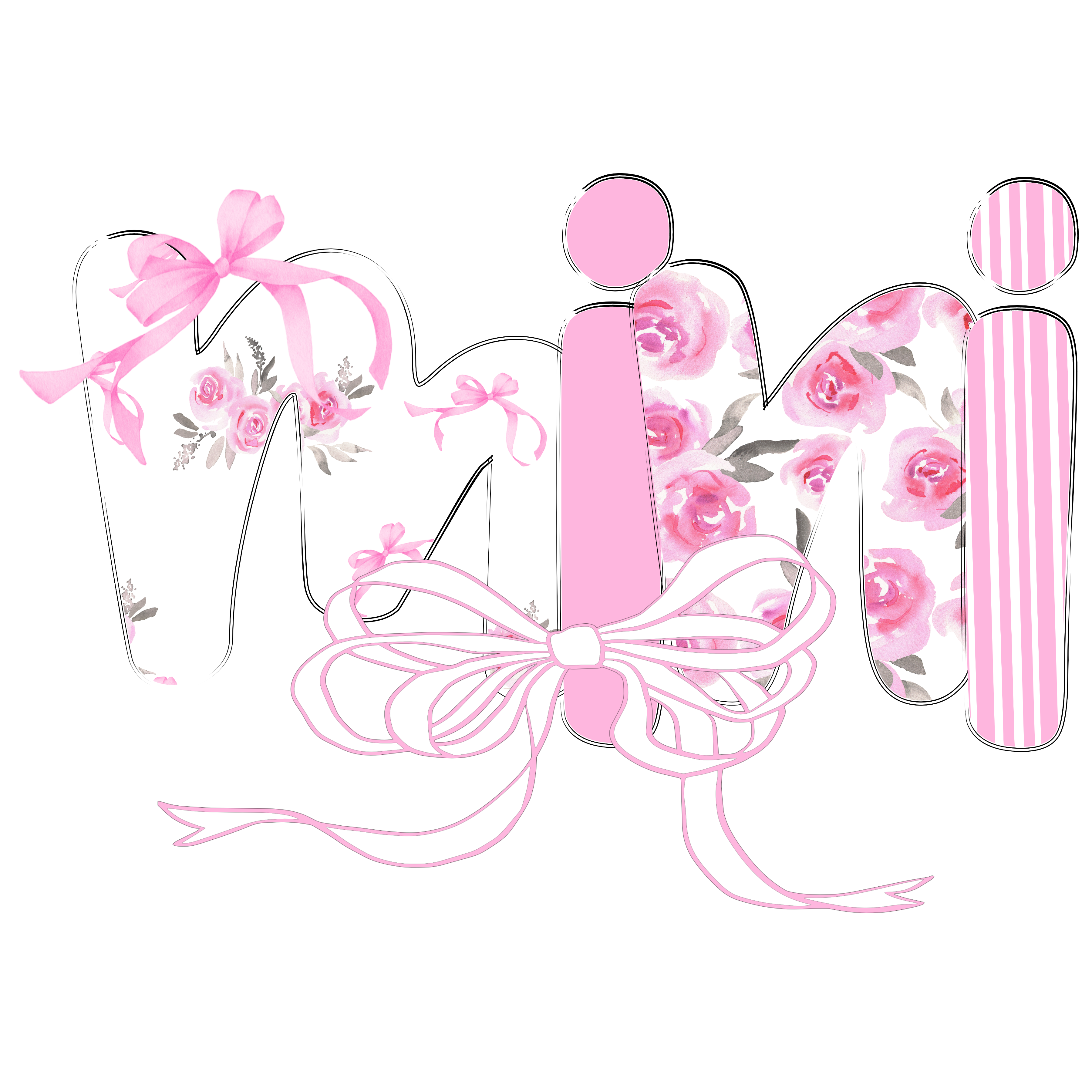 Mini - Coquette Roses Bow - Doodle Letters PNG