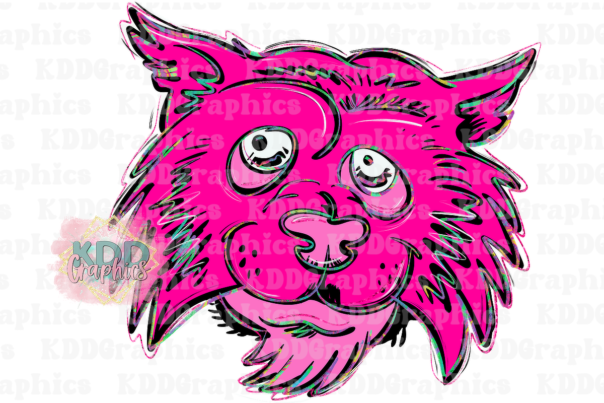 Multicolored Preppy Pink Wildcats Mascot Head - Wildcat School Spirit PNG